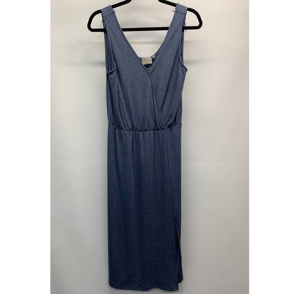 DUAL NATURE Surplice Neck Rib Knit Midi Dress